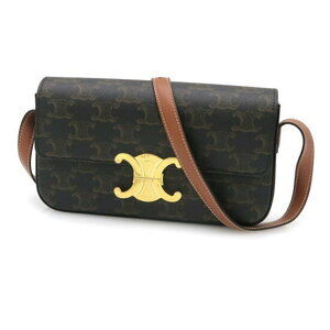 Celine Claude Triomphe Canvas Calfskin Shoulder Bag